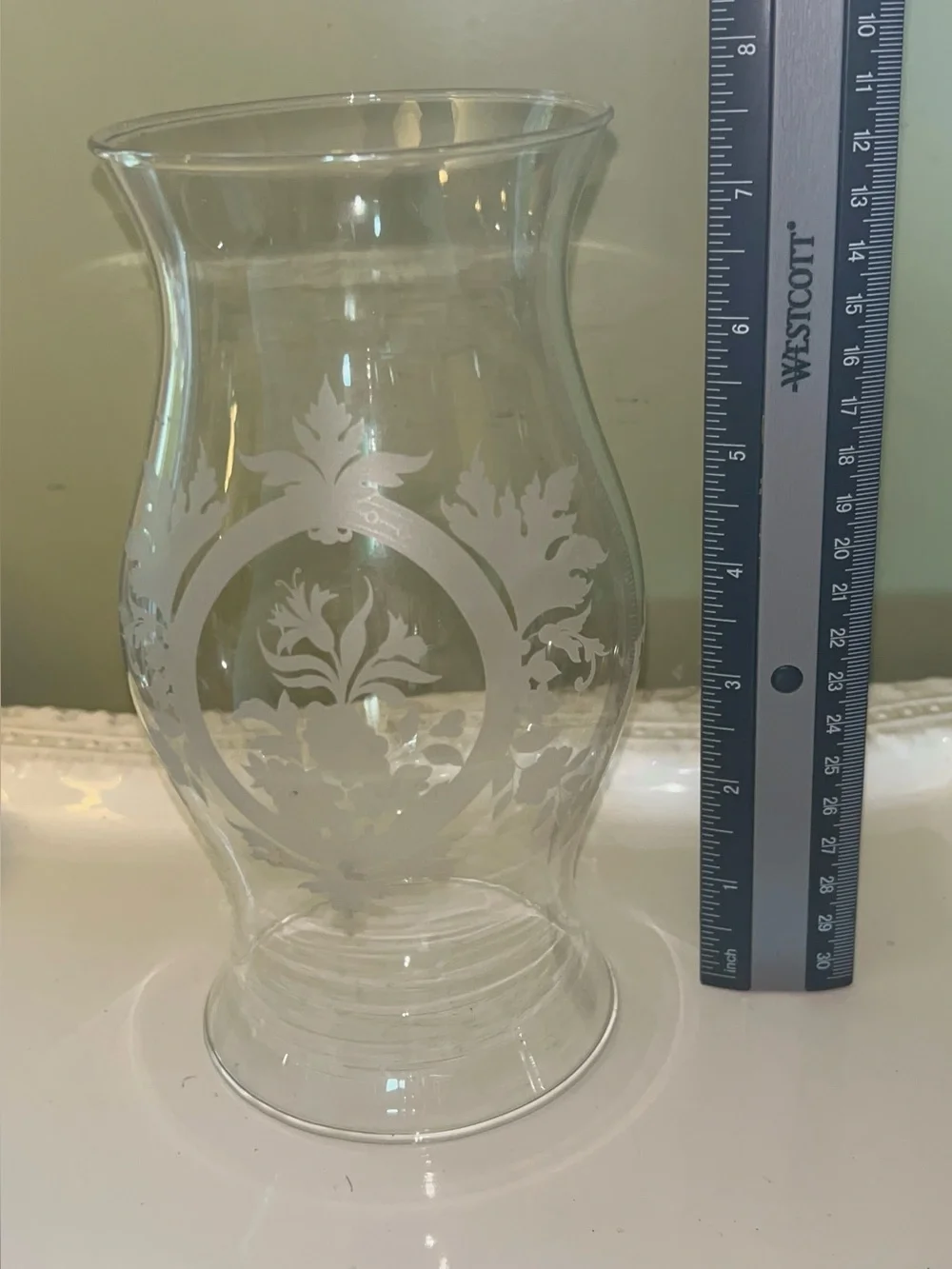 Colonial Clear Etched Floral and Medallion design Glass Hurricane Shade/Chimney
